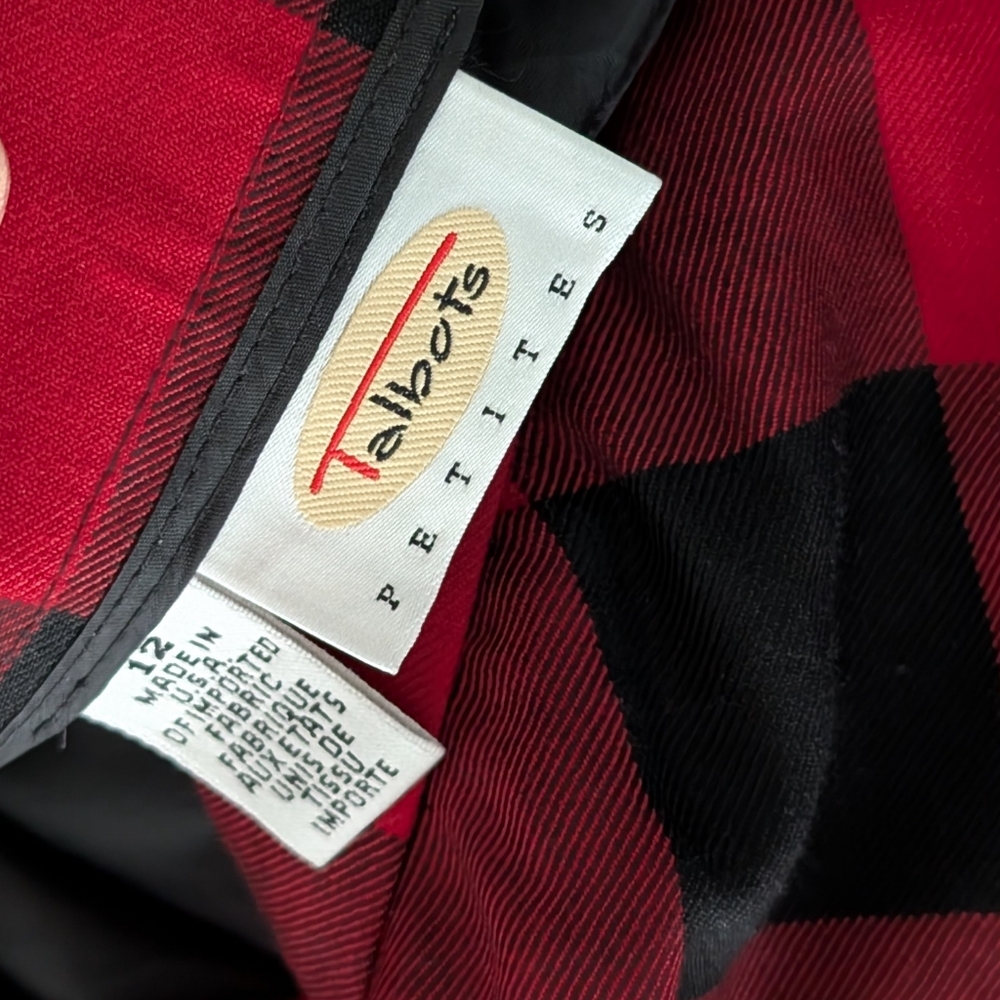 Women's Vintage Talbot's Red Black Aline Maxi Skirt 12 P Buffalo Check USA Wool - Picture 2 of 4